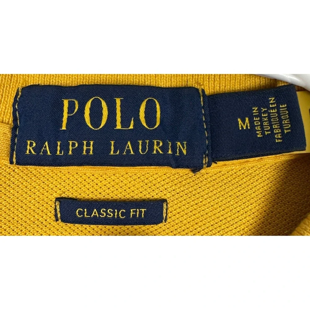 Polo Ralph Lauren Polo Shirt Mens Medium Classic Fit Yellow Tipped Trim Rugby
